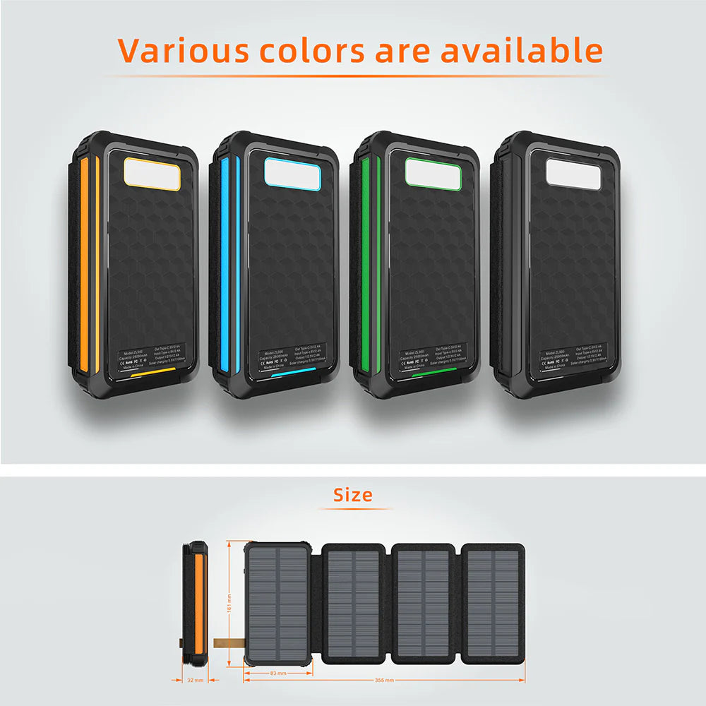 Foldable 1+3 Solar Panel Power Bank Portable Charger 20.000mAh (20W)